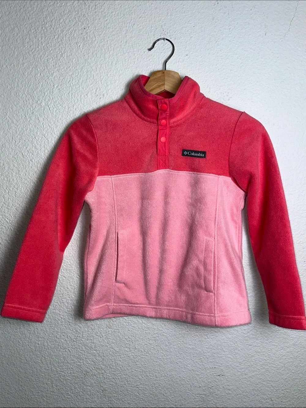 Columbia Fleece Sweater Jacket Pullover Pink Two Tone Youth Girls Size 8 Small